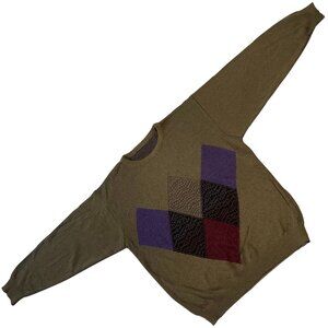 Sundazed (Germany) Rib Knit Silk Blend Argyle Garter Block Jacquard Jumper Olive